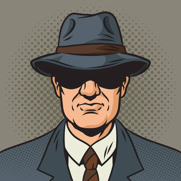 帽子のピンナップポップアートレトロベクトルイラストの私立探偵 漫画風模倣 — ストックベクタ