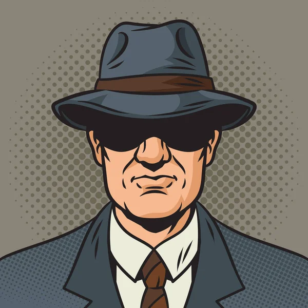 帽子のピンナップポップアートレトロラスターイラストの私立探偵 漫画風模倣 — ストック写真