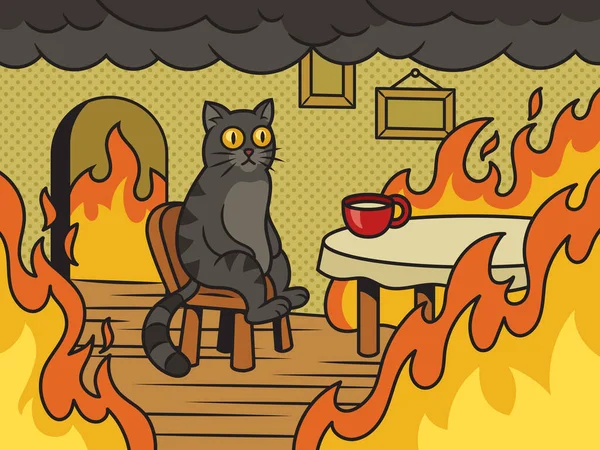 Cat Fire Meme Esta Uma Ilustração Vetor Retrô Arte Pop — Vetor de Stock
