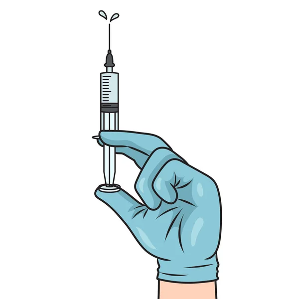 Syringe Medicine Hand Medical Professional Schematic Vector Illustration Medical Science — Stock Vector