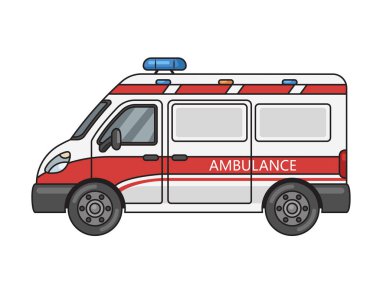 Ambulans tıbbi araba şematik raster çizimi. Tıp bilimi eğitimsel illüstrasyon