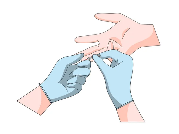 血液検査用の指から血液を採取する模式図ラスターイラスト 医学教育図 — ストック写真
