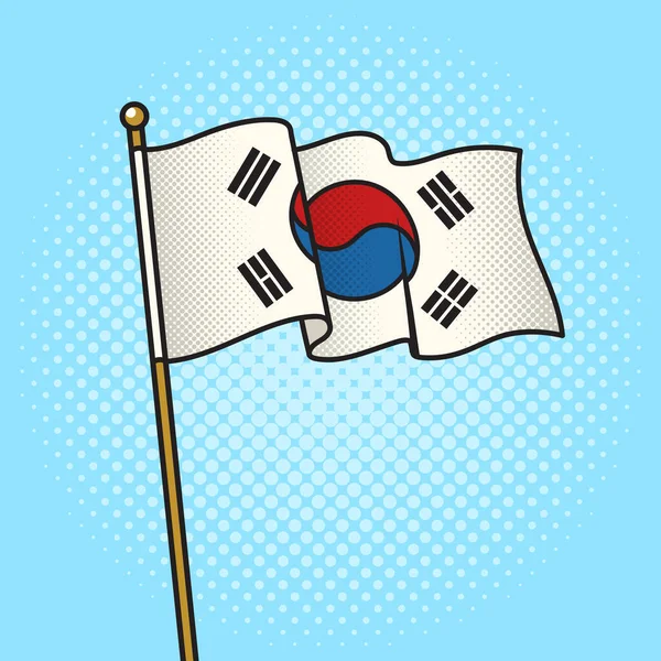 韩国国旗卷起流行艺术复古矢量图解 漫画书风格模仿 — 图库矢量图片