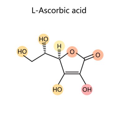 C vitamini askorbik asit şematik raster çiziminin kimyasal organik formülü. Tıp bilimi eğitimsel illüstrasyon