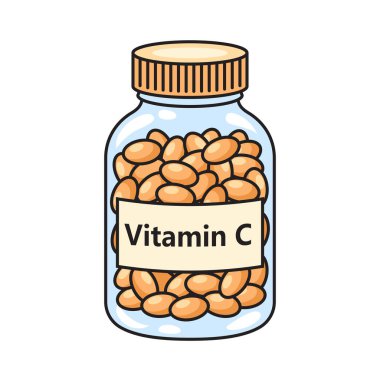 C vitamini hapları, şematik vektör çizimi. Tıp bilimi eğitimsel illüstrasyon