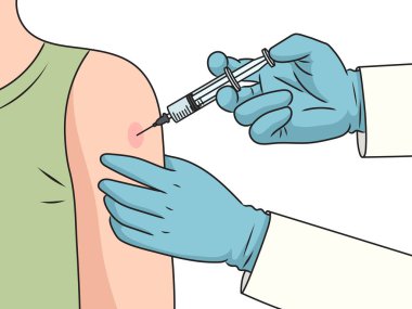 Vaccination. Injection of the vaccine with a syringe into the shoulder diagram schematic vector illustration. Medical science educational illustration clipart