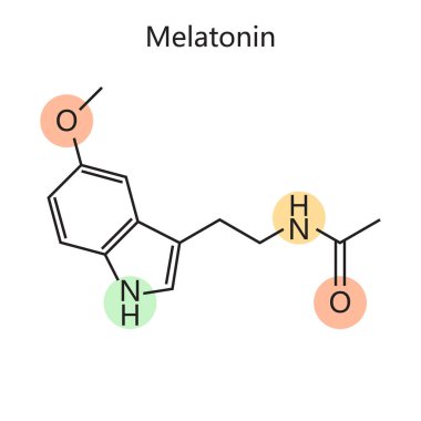Melatonin chemical organic formula diagram schematic raster illustration. Medical science educational illustration clipart
