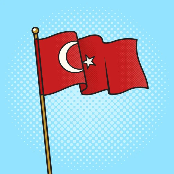 Türkiye bayrağı pop art retro vektör illüstrasyonunu asıyor. Çizgi roman tarzı taklit.