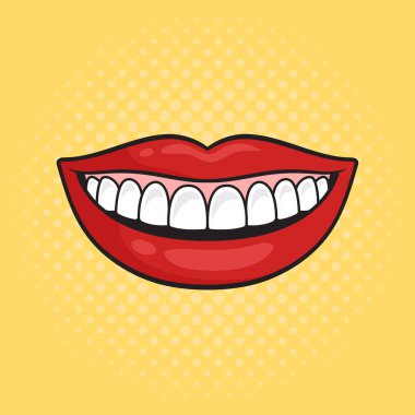 Kadın gülüşü, pop sanat retro vektör illüstrasyonu. Çizgi roman tarzı taklit.