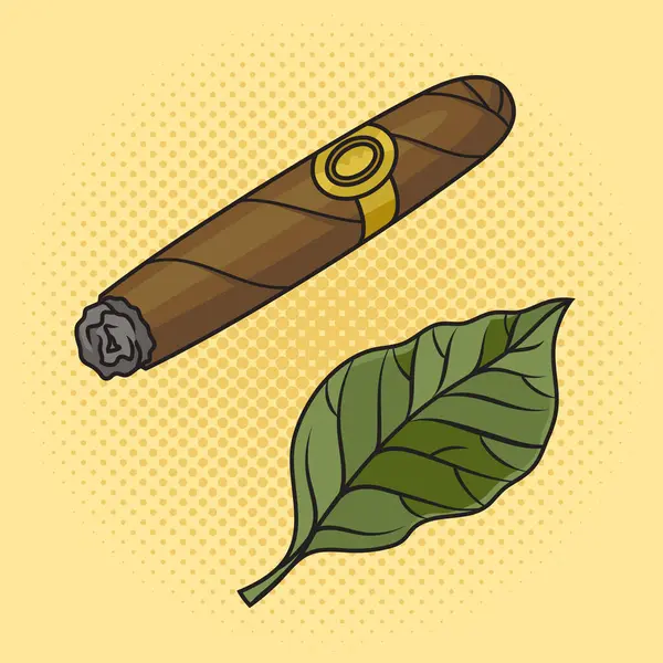 Сигара Табачный Лист Пинап Поп Арт Ретро Векторной Иллюстрации Имитация — стоковый вектор