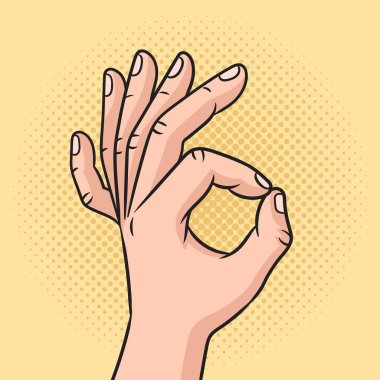 Tamam, el sanatları retro-retro çiziminde yanlış sayıda parmak ile hareket. Çizgi roman tarzı taklit.