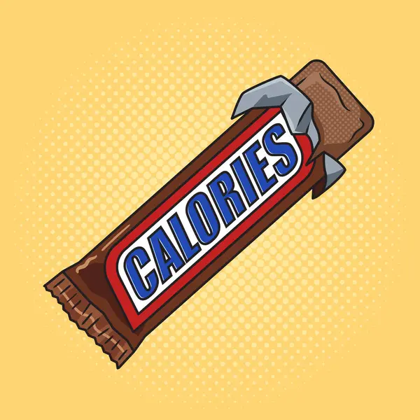 chocolate bar with Calories brand title pinup pop art retro hand drawn raster illustration. Comic book style imitation.