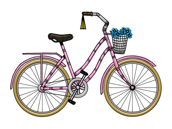 Bicycle hand drawn sketch style engraving color raster illustration. Scratch board style imitation. Hand drawn image.
