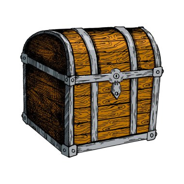 Klasik göğüs gravür taslak stili el çizimi renk vektörü çizimi. Tahta sitili taklit. El çizimi resim.