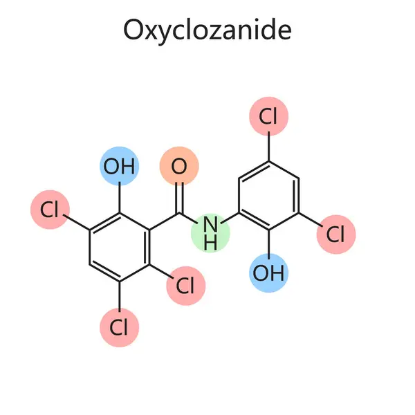 Chemische Organische Formule Van Oxyclozanide Diagram Met Hand Getekend Schematische — Stockfoto