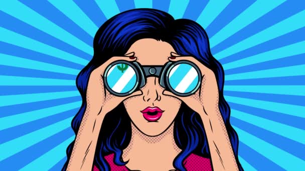 Girl Binoculars Looking Money Video Animation Hand Drawn Cartoon Style — Stock Video