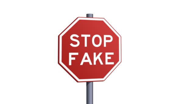 Stop Fake Red Road Sign Terisolasi Pada Latar Belakang Putih — Stok Video