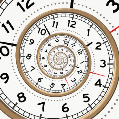 Saat tuşlu spiral. Sonsuzluğun metaforu. Zamanın geçişi. Kısıtlı yaşam süresi. Kavramsal çizim. El çizimi vektör illüstrasyonu.