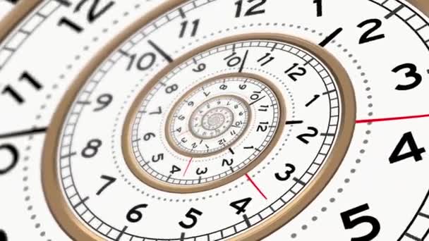 Spirala Zegarkiem Metafora Nieskończoności Czasu Przemijanie Czasu Ograniczony Czas Życia — Wideo stockowe