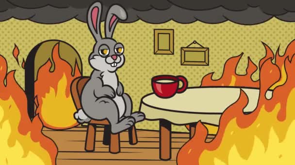 Rabbit Bunny Fire Meme Fine Video Animation Hand Drawn Cartoon — Stock Video