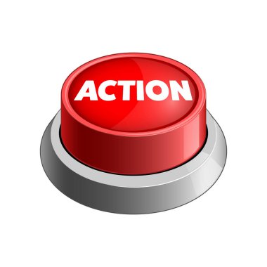 Beyaz arkaplan raster illüstrasyonunda eylem kırmızı düğmesi. İllüstrasyon kavramı. El çizimi renk düzenleyici illüstrasyonu.