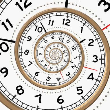 Saat tuşlu spiral. Sonsuzluğun metaforu. Zamanın geçişi. Kısıtlı yaşam süresi. Kavramsal çizim. El çizimi raster çizimi.