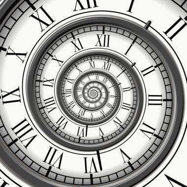Saat tuşlu spiral. Sonsuzluğun metaforu. Zamanın geçişi. Kısıtlı yaşam süresi. Kavramsal çizim. El çizimi raster çizimi.