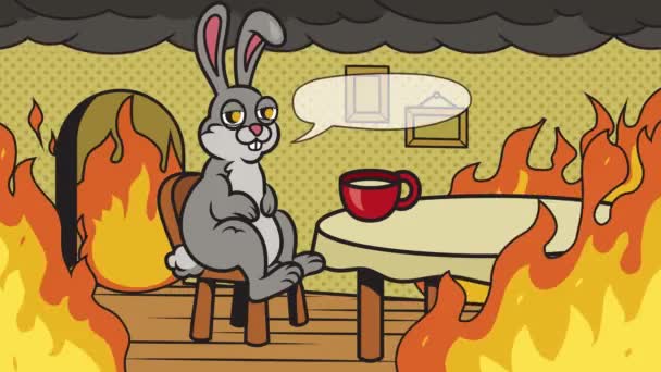 Кролик Огненном Меме Прекрасный Текстовый Пузырь Видеоанимация Ручная Работа Стиле — стоковое видео