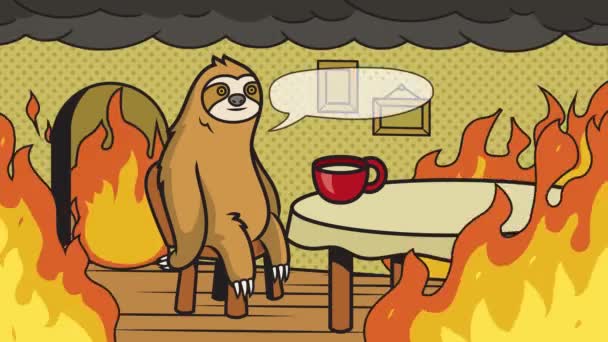 Sloth Fire Meme Dit Fijne Tekstzeepbel Video Animatie Met Hand — Stockvideo