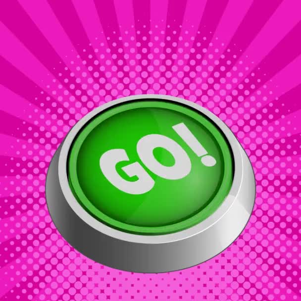 Botón Verde Sobre Fondo Brillante Colorido Concepto Cuadrado Animación Vídeo — Vídeos de Stock