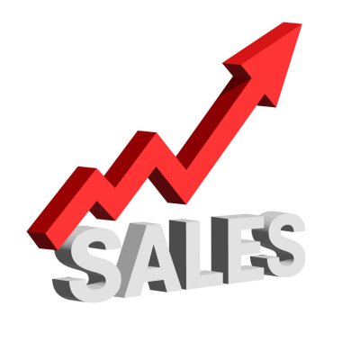 Kırmızı Ok 3D satışların arttığını gösteriyor. Kavramsal vektör çizimi