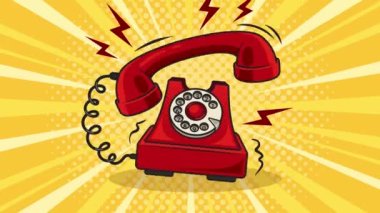 Kırmızı telefon, pop art retro çizgi roman tarzı taklitlerden fırlamış. Kavramsal video. Yüksek kalite 4k görüntü