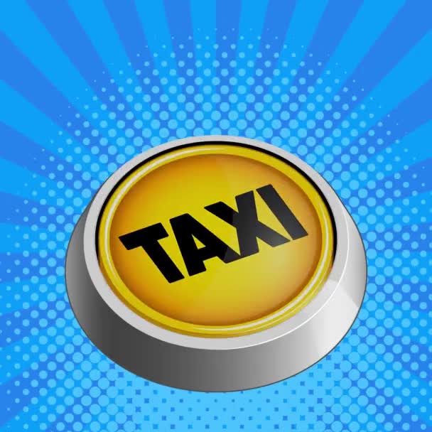 Gele Taxi Knop Blauwe Achtergrond Vierkante Concept Video Animatie Hoge — Stockvideo