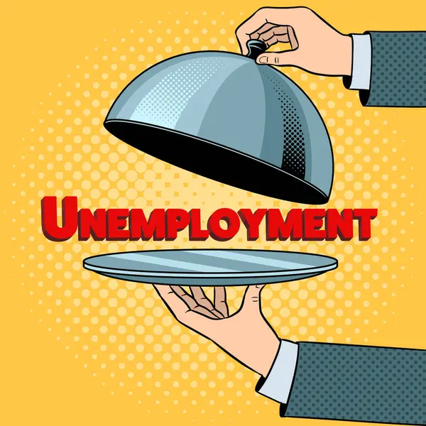 Unemployment Serving Tray Plate Isolated Yellow Background Concept Illustration Pop — Stock Photo, Image