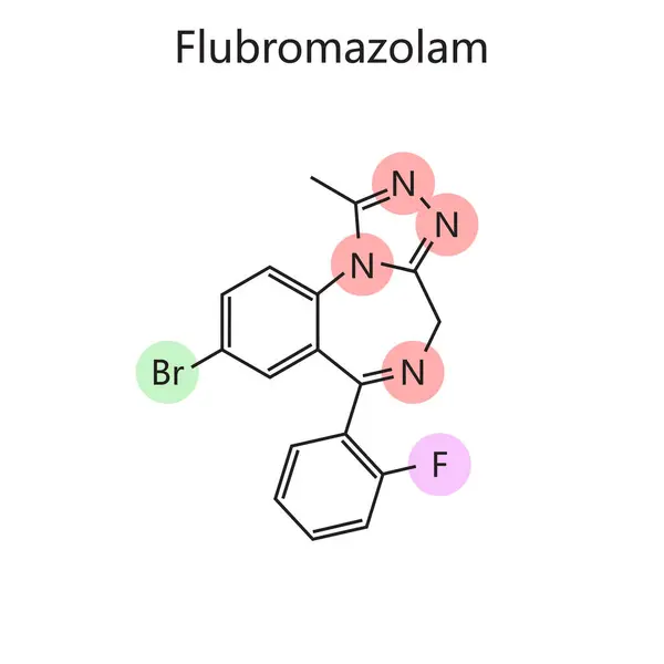 Chemische Organische Formule Van Flubromazolam Diagram Met Hand Getekend Schematische — Stockfoto