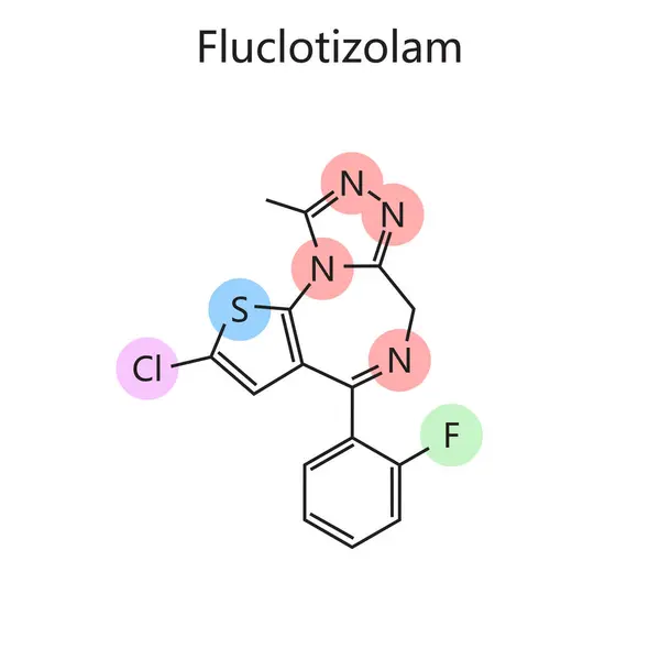 Chemische Organische Formule Van Fluclotizolam Diagram Met Hand Getekend Schematische — Stockfoto