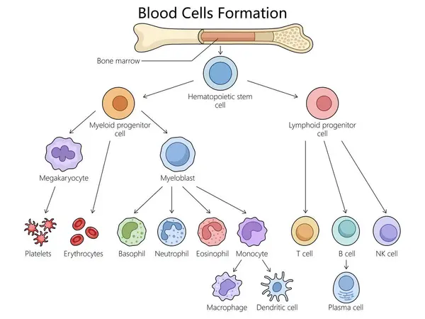 Hematopoyesis Humana Formación Células Sanguíneas Médula Ósea Estructura Diferenciación Células —  Fotos de Stock
