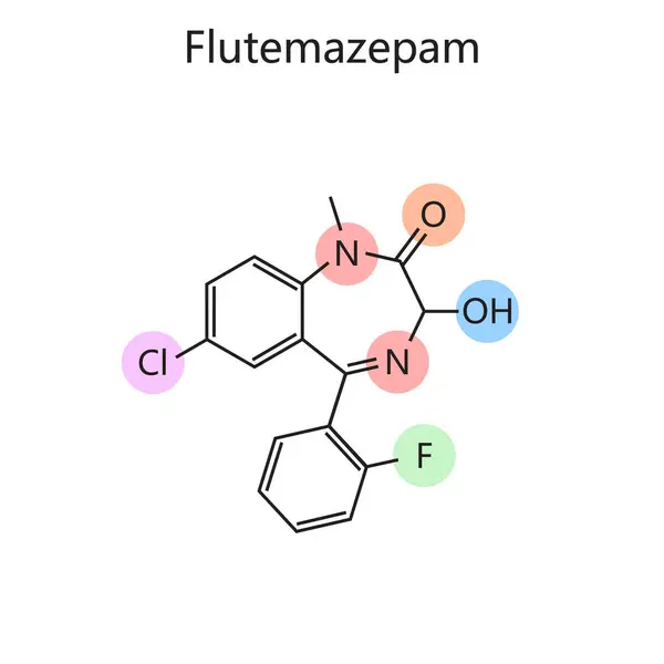 Fórmula Química Orgánica Del Diagrama Flutemazepam Ilustración Trama Esquemática Dibujada — Foto de Stock