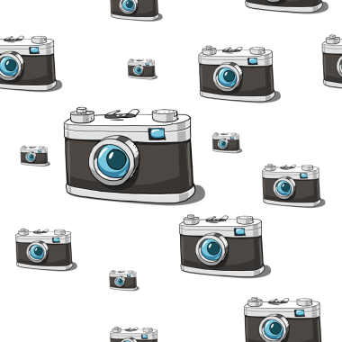 Kusursuz desenli arka plan vintage fotoğraf makinesi el çizimi PNG illüstrasyonu