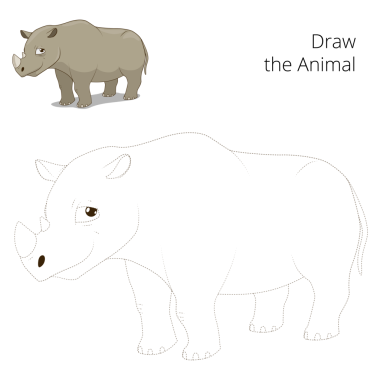 Hayvan gergedanı eğitici çizgi film renkli PNG illüstrasyonları çiz