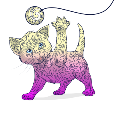 Soyut süs eli olan kedi yavrusu PNG çizimi