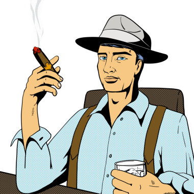 Viski ve puro içen bir adam.