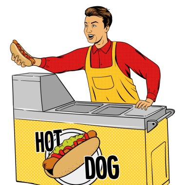 Sosisli satan adam, karikatür tarzı PNG.