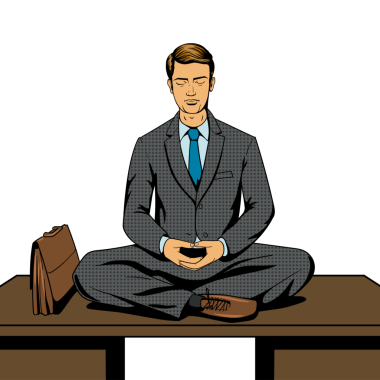 İşadamı meditasyon çizgi film pop sanat tarzı