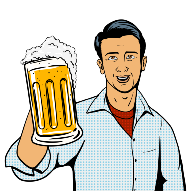 Adam bira bardağı pop sanatını PNG tarzında sunuyor