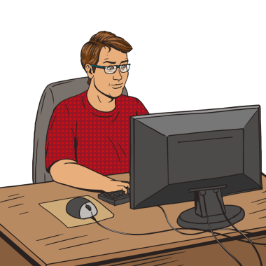 İş yerindeki yazılım geliştiricisi çizgi roman tarzı PNG