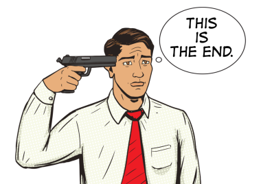 İntihar eden adamın pop sanat tarzı PNG çizimi. Depresyonlu bir adam. İnsan illüstrasyonu. Çizgi roman tarzı taklit. Eski usul. Kavramsal resimleme