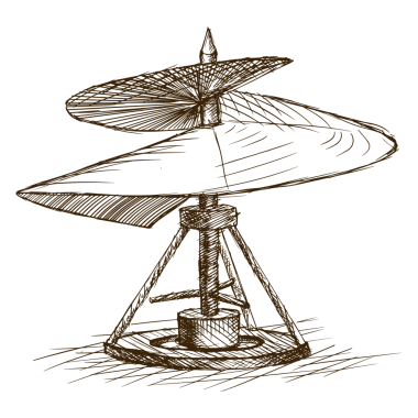 Antika helikopter robot resim tarzı PNG çizimi. Eski gravür taklidi. Helikopter el çizimi taslak taklit