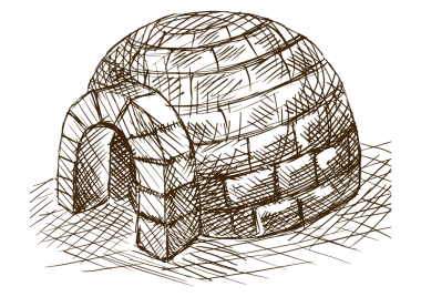 Igloo kar evi çizim stili PNG çizimi. Eski gravür taklidi. Igloo el çizimi taklit