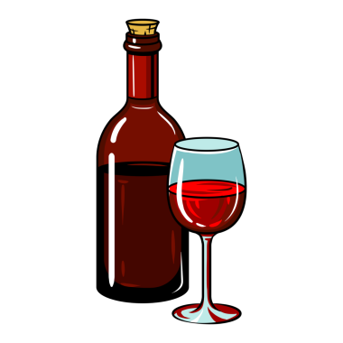 Bir şişe şarap ve cam pop sanatsal el çizimi PNG çizimi.